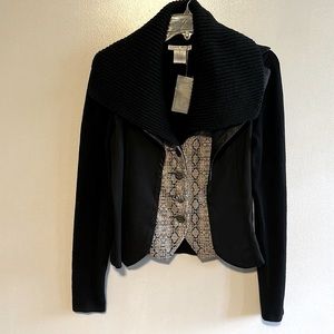 Alberto Makali Mixed Media Black and Snakeskin Print Cardigan Size M Sweater